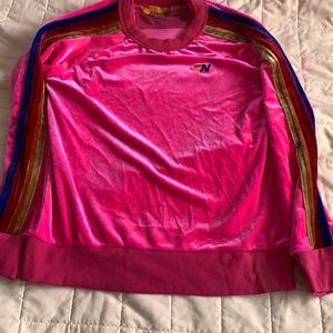 Aviator Nation Pink Long Sleeve Tee with Rainbow Stripes